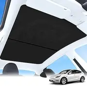 X-CAR 2in1 Glass Roof Sun Shades UV Protection Sunroof Mesh Top for Tesla Model Y 2022-2025 Window Blind Crystal Black