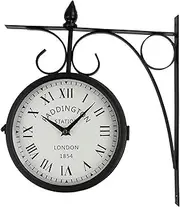Double-Sided Clock Station 360° Rotating Metal Wall Clock Wall -Mounted Clock for Outdoor Garden Decorative Pendant
