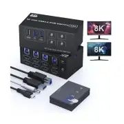 8K HDMI KVM Switch 2 Monitors 4 Computers Dual Monitor Support 8K@60Hz 4K@120...