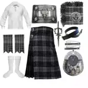 Scottish Men Kilt Shirt Outfit Traditional Highland 5Yard Kilt Wedding Dress Set