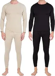 [Real Essentials] 4 Piece: Men's Thermal Underwear Sets - Long Sleeve Top & Bottom Fleece Long Johns (Available in Big & Tall)