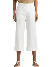 [Lauren Ralph Lauren] Micro-Sanded Twill Belted Wide-Leg Pant in White