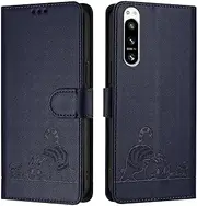 Compatible with Sony Xperia 5 IV 5G Cover,Compatible with Sony Xperia 5 IV 5G Card Slots Holder Magnetic Closure Kickstand Flip Wallet Phone Case Blue