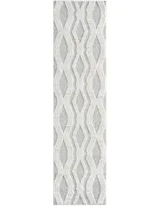 [Miss Amara] Dayna Textured Diamond Tribal Runner Rug in Ivory/Grey