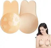 [ZEIEYA] Adhesive Bra, Invisible Adhesive Bra, Strapless Self-Adhesive Bra, Silicone Bra, Self-Adhesive, Reusable Sticky Bra for Evening Dress, Wedding Dress, Swimsuit and Backless, Beige, XL