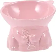 VILLFUL Pet Ceramic Bowl Cat Water Bowl Cat Fountain Pet Double Catnip Raised Elevated Feeder Kitten High Pink Ceramics