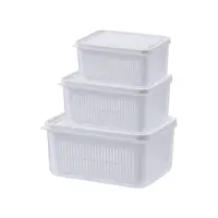 在飛比找蝦皮商城優惠-萬用雙層瀝水保鮮盒3件組(大+中+小)白色【小三美日】 DS