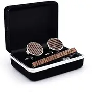 [WHIMSIMART] Tie bar Strip Wood Tie Clips Cufflinks Set Wooden Inlaid Cuff Links Necktie Clip Tie Bar Pin Button Set Men's Jewelry