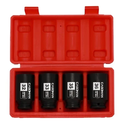1/2'' Drive Deep Spindle Axle Nut Impact Socket Set, 6 Point, CR-MO,32,33,35,...