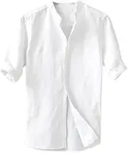 [N\P] NP Mens Shirt Summer Blouse Thin Button Loose Shirts Clothing White