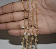 gemstone pink chips beads Rosary chain, bulk beaded jewelry making belly chain