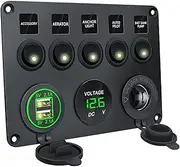 Folpus 5 Gang Toggle Switch Panel with Illuminated Indicators for RVs and Boats, Green Light