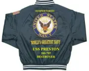 USS PRESTON DD-795 DESTROYER EMBROIDERED SATIN JACKET(BACK ONLY)