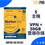 絕對正版 諾頓 NORTON 360 DELUXE 防毒軟體 - 五 主機 50GB + VPN