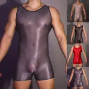 Mens Oil Glossy Full Body Bodysuit Jumpsuit Stretchy Slim-Fit/Sheer Bodystocking