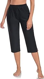 [Colloyes] Women's 18'' High Waisted Swim Capris Pants Quick Dry Beach Pants Long Bathing Suit Bottoms with Pockets