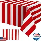 2 Pack Red and White Striped Tablecloth, 54 x 108 Inch Waterproof Disposable