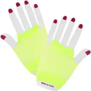 Neon Yellow Short Fingerless Fishnet Gloves