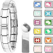 [Rebanky] Italian Charms Bracelet Set Charms Italian Bracelet 9 mm Italian Charm Bracelet Silver Italian Bracelets Charms with Opening Tools Italian Charms for Men and Women, Stainless Steel