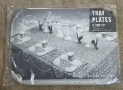 Vtg MCM 60s Bandana Print Paper Tray Plates NOS Set of 6~Paper Art~Red White