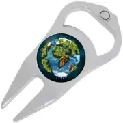 Planet Earth Art Golf Ball Marker Divot Repair Tool Bottle Opener