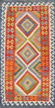 Reversible Kilim Kelim Runner Rug Handwoven Tribal Hallway Carpets 3x7
