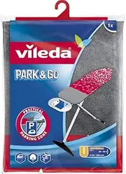 Vileda Park and Go Ironing Board Cover with Heat Resistant Parking Zone - Universal Size 30-45cm wide by 110-130cm long - Mint Grey