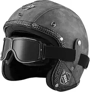 German Style Retro Half Helmet ECE Approved Motorcycle Half Face Helmet with Goggles Adult Men Women Open Face Helmet D,XL=59-60CM