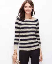 NWT Ann Taylor Striped Zip Cuff Sweater XS