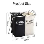 Catzon 2 Grid Collapsible Laundry Sorter Hamper Waterproof for Dirty Clothes-Black