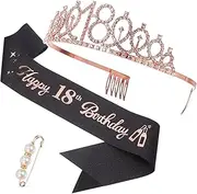 [Outanaya] 1 Set Birthday Tiara and Sash for Rhinestone Crown and Birthday Celebration Sash Pin Elegant Design for Party Decorations