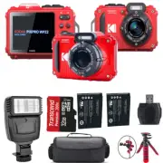 Kodak PIXPRO WPZ2 Digital Camera (Red) + Extra Battery + Flash - 32GB Kit