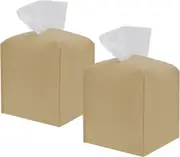 Tissue Box Cover Square, 2 PCS PU Leather Tissue Box Holder, Modern Decorative Tissue Holder Organizer for Bathroom Vanity Countertop/Night Stands/Off