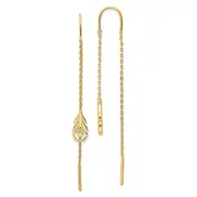 Sterling Silver Gold-Tone Polished Cz Feather Threader Earrings