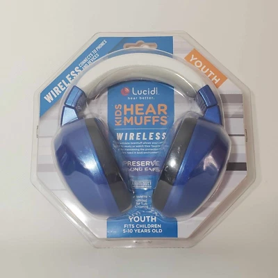 LUCID Kids Wireless Hear Muffs Preserve Hearing for Ages 5 -10 -Blue -NEW