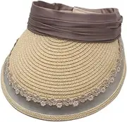 [HAMKVBPR] Women Visor Hat Female Foldable Summer Shade Hollow Top Straw Ribbon Lace Sun Hat Summer Outdoor
