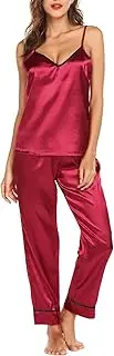 [Romanstii] Satin Pajamas Set Silk Sleepwear Cami Nightwear Soft Lingerie PJ Set, White-237, Large