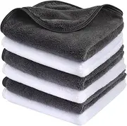 Sinland Microfiber Facial Cleaning Cloths Plush Makeup Removing Towels Fast Drying Washcloth with Silky Satin Edging (white+grey)