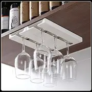 2 Pack Self Adhesive Wine Glass Rack,Wine Glass Rack, Punch-free Under Cabinet Stemware Wine Glass Holder Glasses Storage Hanger plastic Organizer Stemware Racks (White)