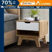 Bedside Table 1 Drawer with Shelf White Oak Nightstand Storage Furniture RD-WH