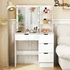 LED Vanity Table Set Makeup Dressing Table Bedroom Makeup Desk with 4 Drawers