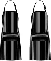 BEZANU Kitchen Cooking Aprons, 2 PCS Unisex Bib Aprons with Pockets for Men, Women, BBQ, Painting, Gardening, Baking (Stripe Style)