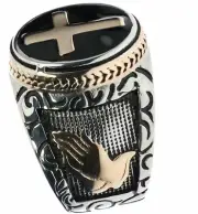 Praying Hands Cross Copper on Enamel Stainless Steel Men's Ring Size 13 T49