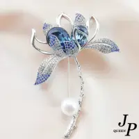 在飛比找momo購物網優惠-【Jpqueen】高雅蓮花設計水晶珍珠高級女用胸針(藍色)