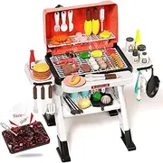 Kids Play Kitchen Toys, Outdoor BBQ Grill Playset with Smoke Sound & Light, Pretend Food Toys Barbecue Cooking Set for Toddlers Boys Girls 3 4 5 6 7 8