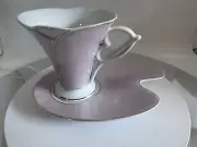 C C & T For Coffee & Tea Cup And Saucer Pink Frosted Peacock Feathers Gold