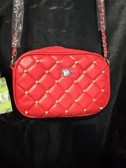 Bradley Mischka Red Quilted Crossbody Handbag W/ Pearls (Purse)
