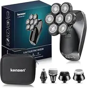 Head Shaver for Bald Men KENSEN Electric Shavers Men 5 in 1, Cordless LED Round Head Shavers for Men, 7D Electric Shaver Waterproof Wet Dry Rotary Shaver