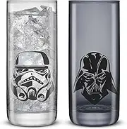 JoyJolt Star Wars Dark Side Monochrome Tall Drinking Glasses, 13oz Glass Tumbler Cup Set, Slim Darth Vader Tumbler, Kitchen Glasses Set of 2, Star Wars Gifts for Men Women and Adults