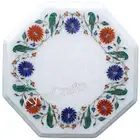 Marble Office Side Table Semi Precious Stone Inlay Work Coffee Table 12 Inches